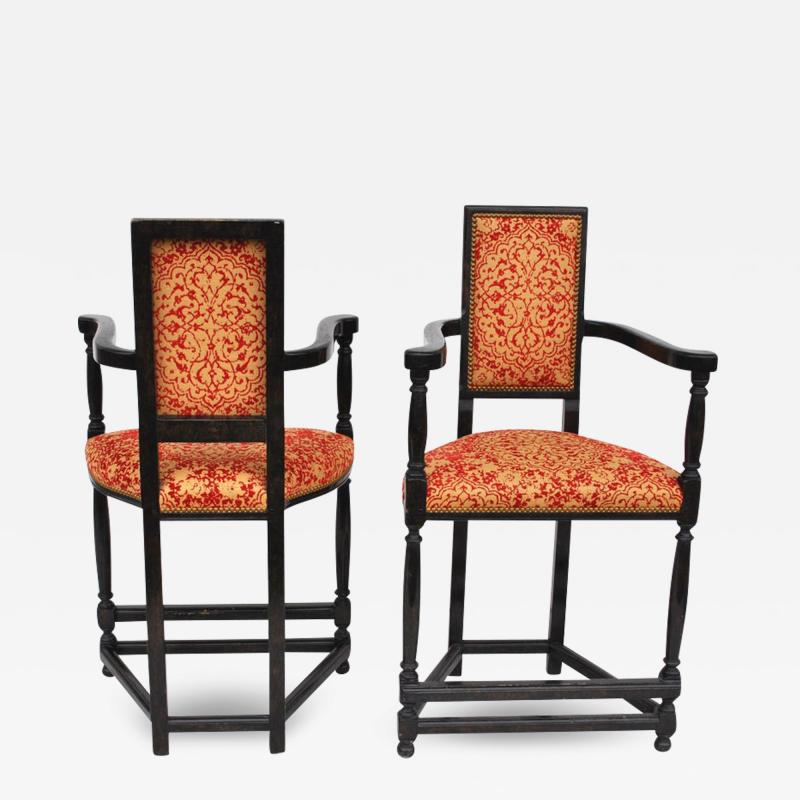 Dennis Leen Pair of Louis XIII Style Ebonized Stools by Dennis and Leen