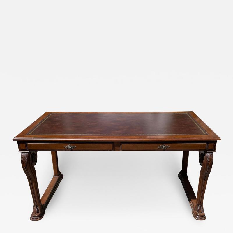 Dennis Leen Regency Style Dennis Leen Leather Top Carve Mahogany Writing Table Desk