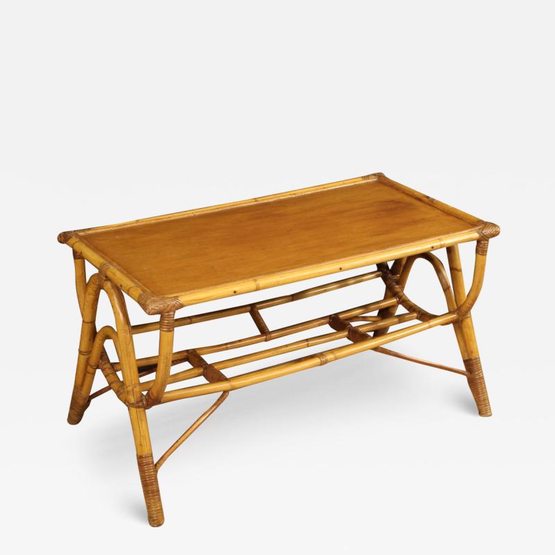 Design coffee table in bamboo and woven wood from the 70s