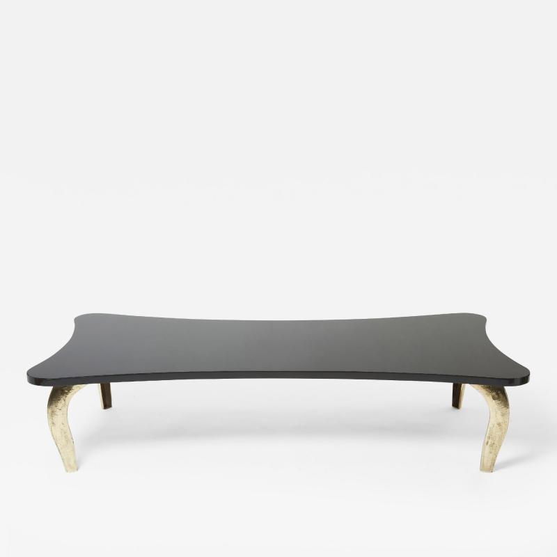 Designer Black lacquer bronze large coffee table 1990s