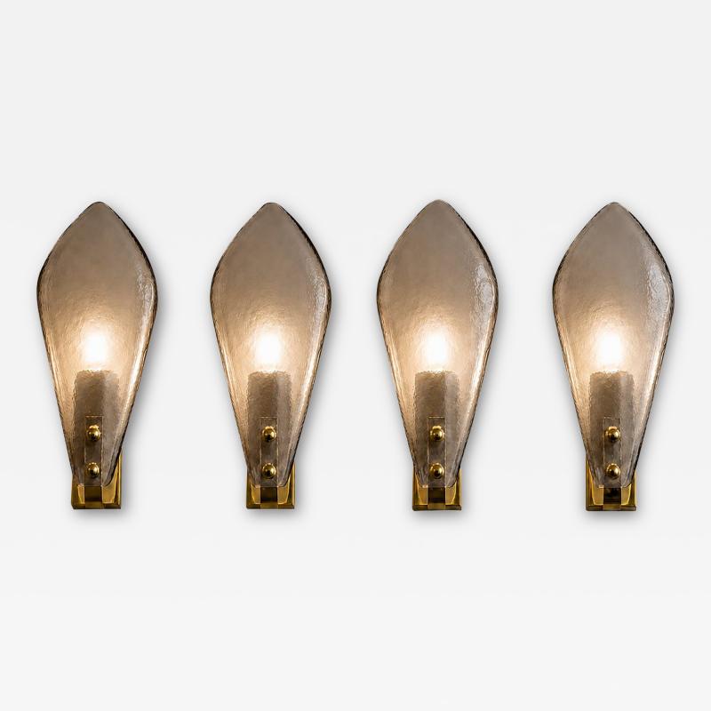 Designer Gray Sanded Leaf Murano Glass Wall Sconces Contemporary Set of 4