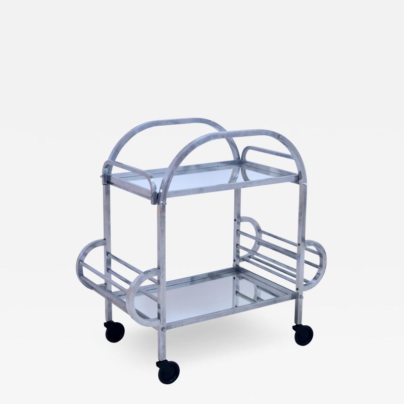 Dessert Roulante French Art Deco Bar Cart in Aluminium with removable Tray