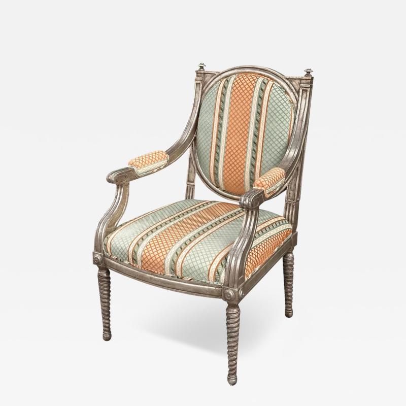 Dessin Fournir Louis XVI Giltwood Arm Chair W Cut Velvet