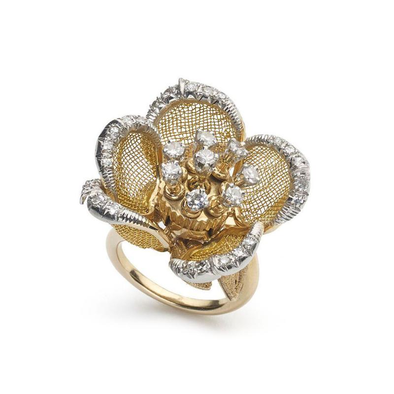 Diamond Gold Mesh Flower Ring