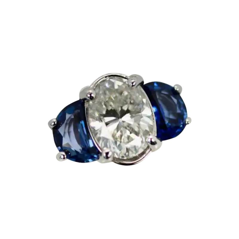 Diamond Ring with Half Moon Sapphire Sides 2 20 Carats