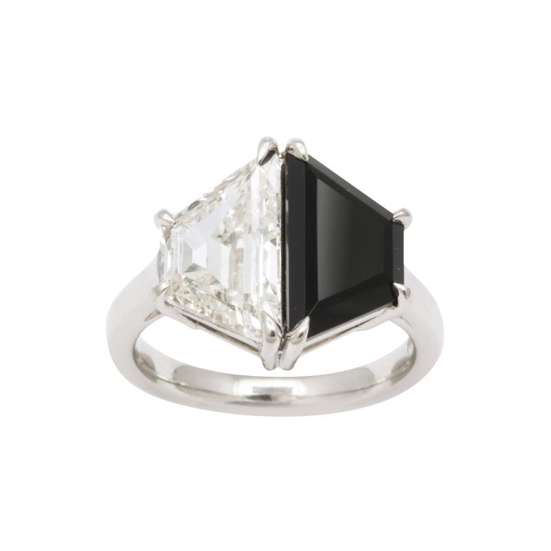 Diamond and Onyx Trapezoid Platinum Ring