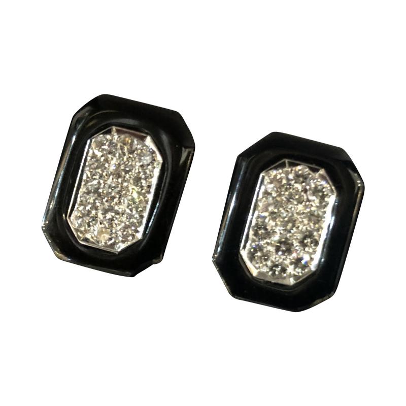 Diamond and Onyx platinum and 18k earrings