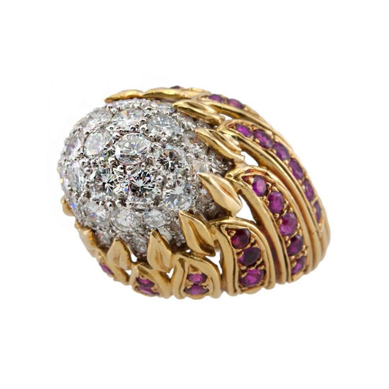 Diamond and Ruby Gold Flame Cocktail Ring