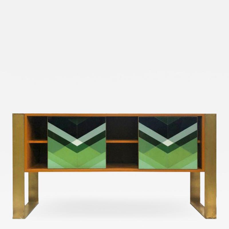 Diana Gra a Mid Century Modern Style Colored Glass and Solid Wood Italian Sideboard