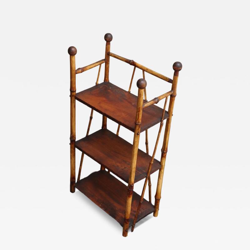Diminutive Antique Aesthestic Movement Bamboo Three Tier Shelf Etagere Bookcase