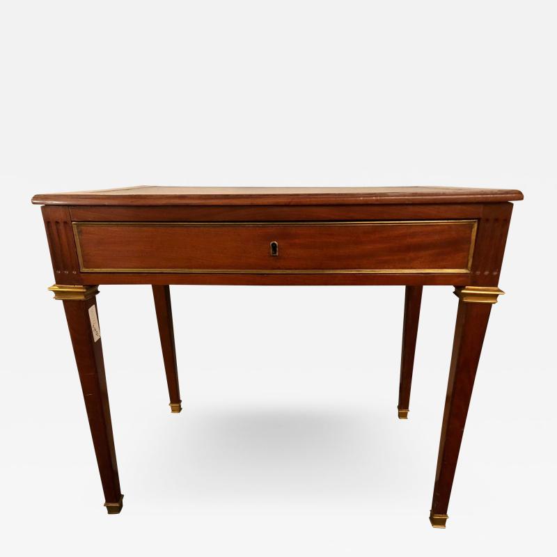 Diminutive Leather Top Desk with Pull Out Sides and Bronze Mounts Stamped Jansen