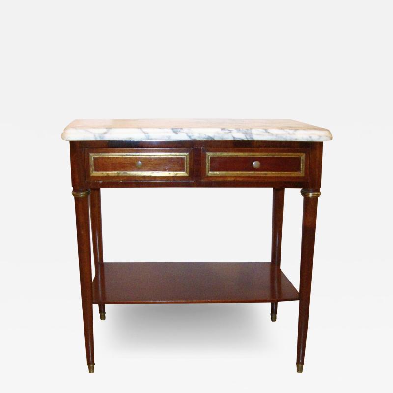 Diminutive Marble Top Mahogany Stand End Table in the Manner of Jansen