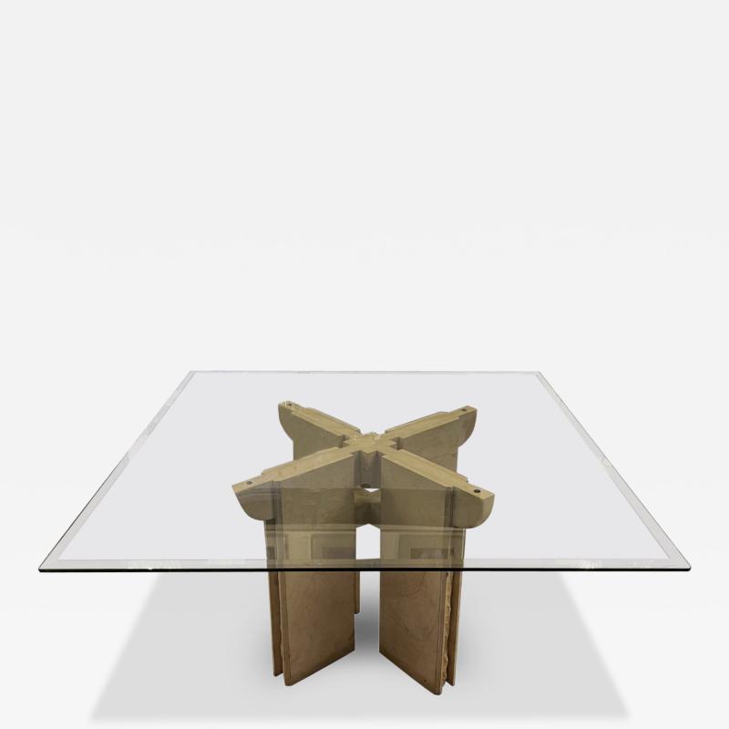 Dining Room Table in Travertine with Glass Top Italy 1970s