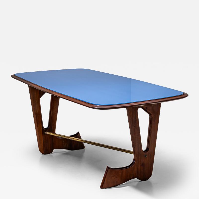 Dining Table with Blue Glass Top Italy 1950s