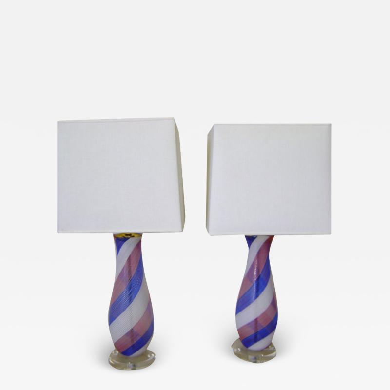 Dino Martens Pair of Aureliano Toso Pink and Blue Lamps