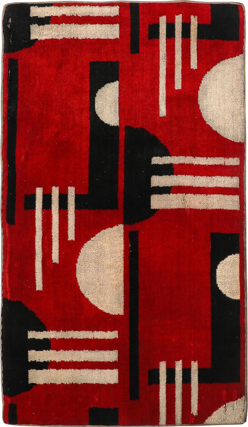 Documented Art Deco Machine Age Black White Red Cubist Tapestry