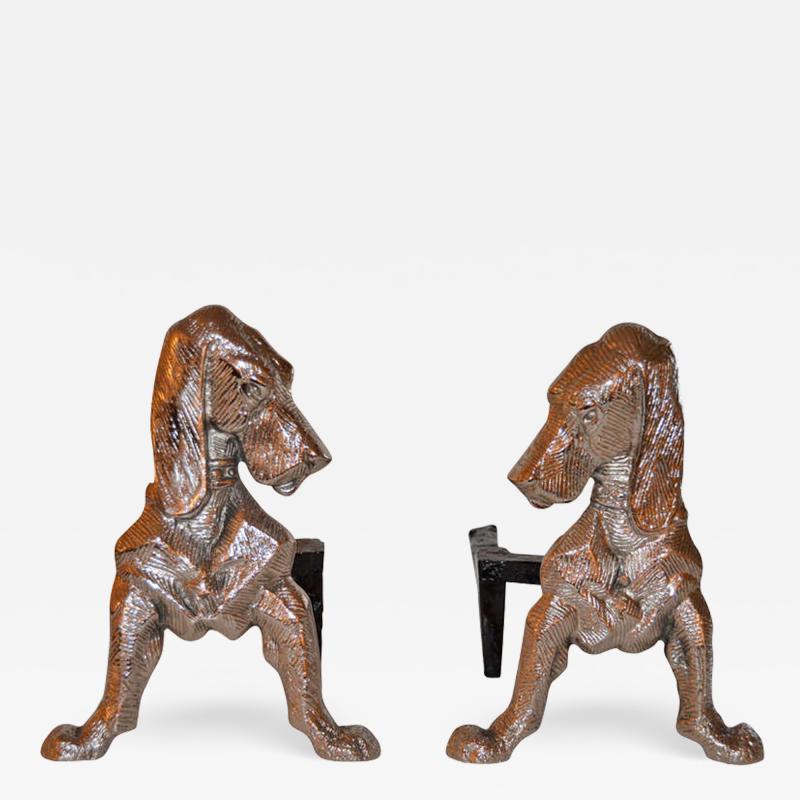 Dog Andirons in Polished Nickel
