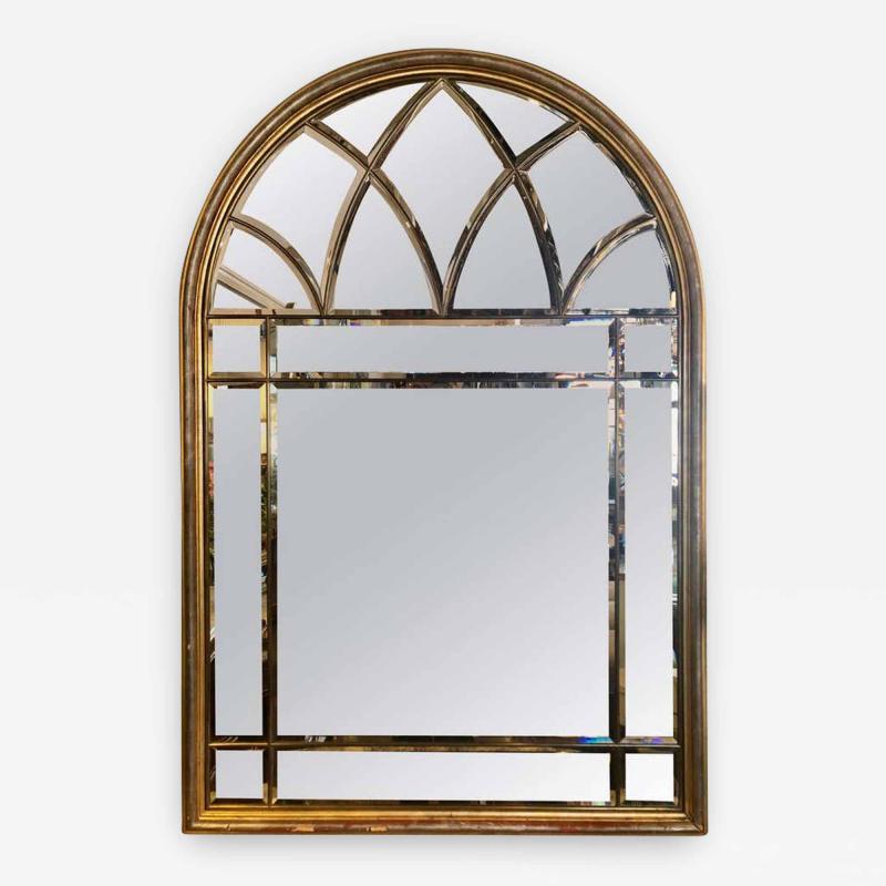 Domed Beveled Glass Detailed Beveled Wall or Console Mirror by La Barge