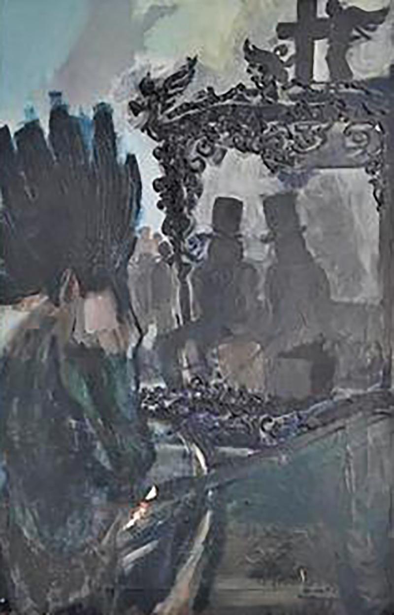 Domingo Barreres Signed Atmospheric Domingo Barreres Funeral Painting