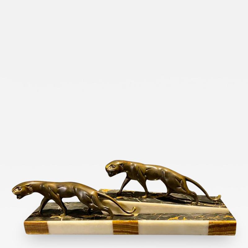 Dominique Jean Baptiste Hugues Art Deco Group of Two Panthers by Dominique Jean Baptiste Hugues