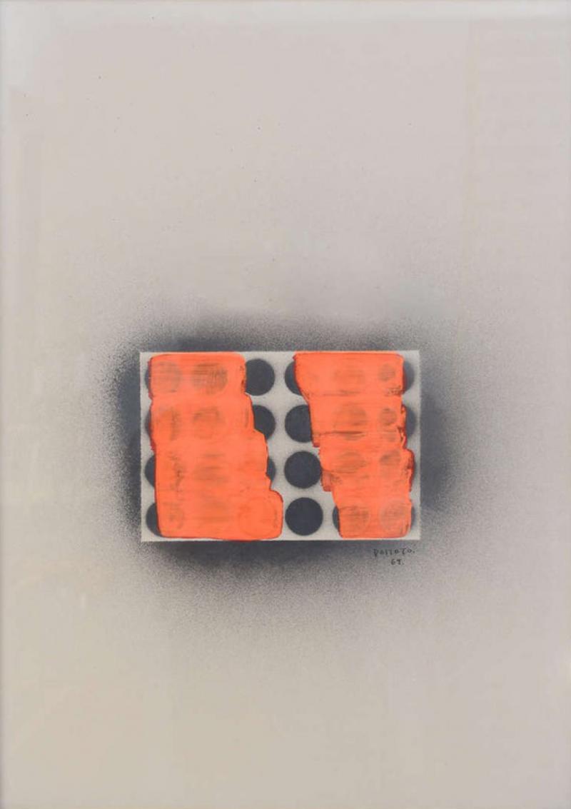 Domoto Hisao Japanese Works on Paper of Orange Rectangles Overlapping Circles