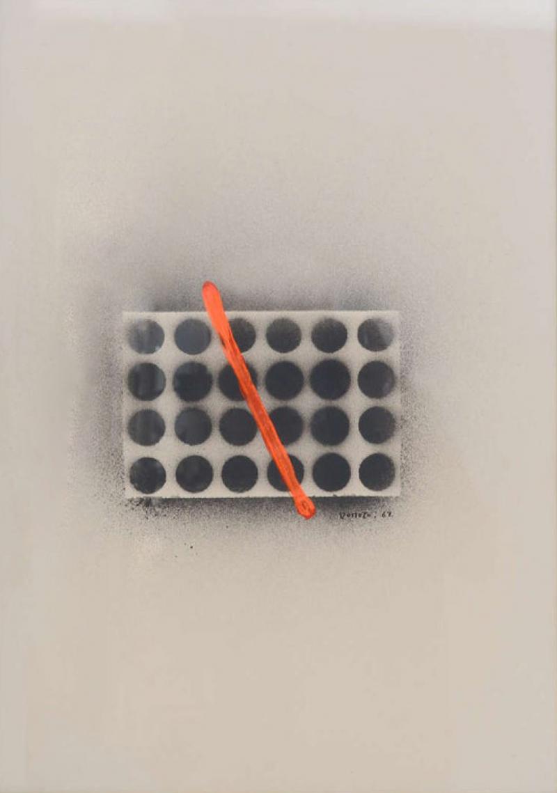 Domoto Hisao Japanese Works on Paper of an Orange Line Through Circles