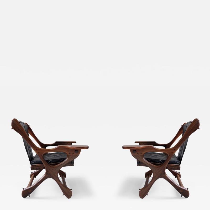 Don Shoemaker Pair of 1960s rosewood and leather Don Shoemaker swinger chairs Mexico