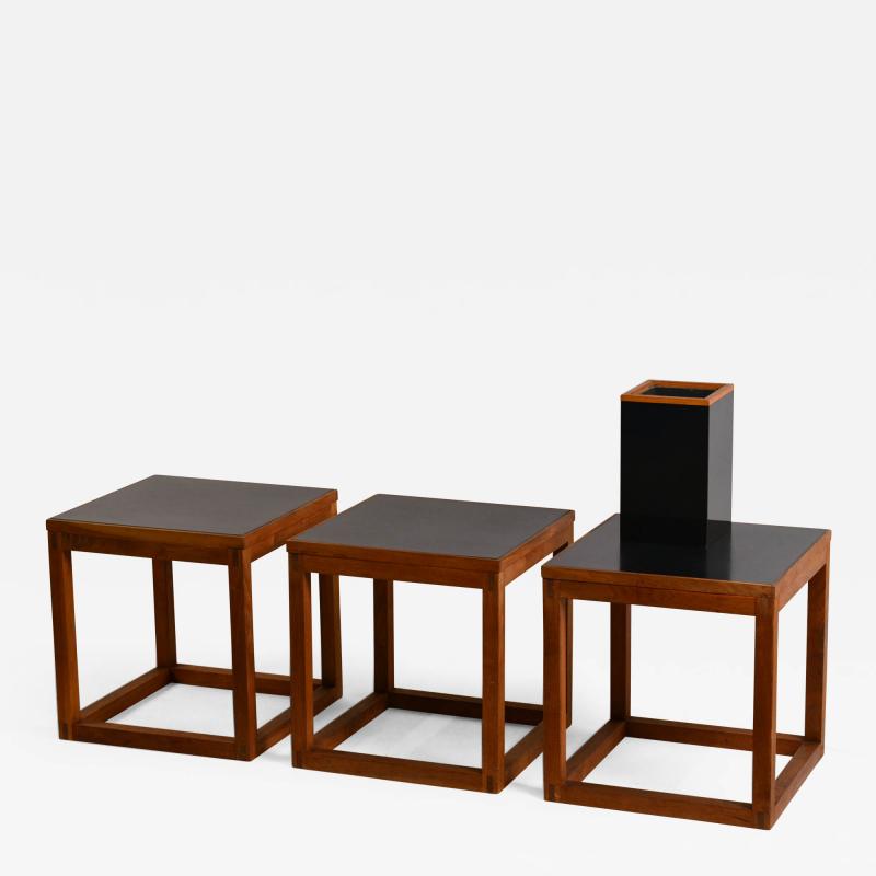 Donald Clarence Judd Set of 3 Minimal Teak and Laminate Cube Tables in the Style of Donald Judd