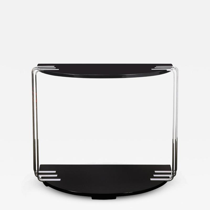 Donald Deskey Art Deco Demilune Chrome and Black Lacquer Console Table by Donald Deskey