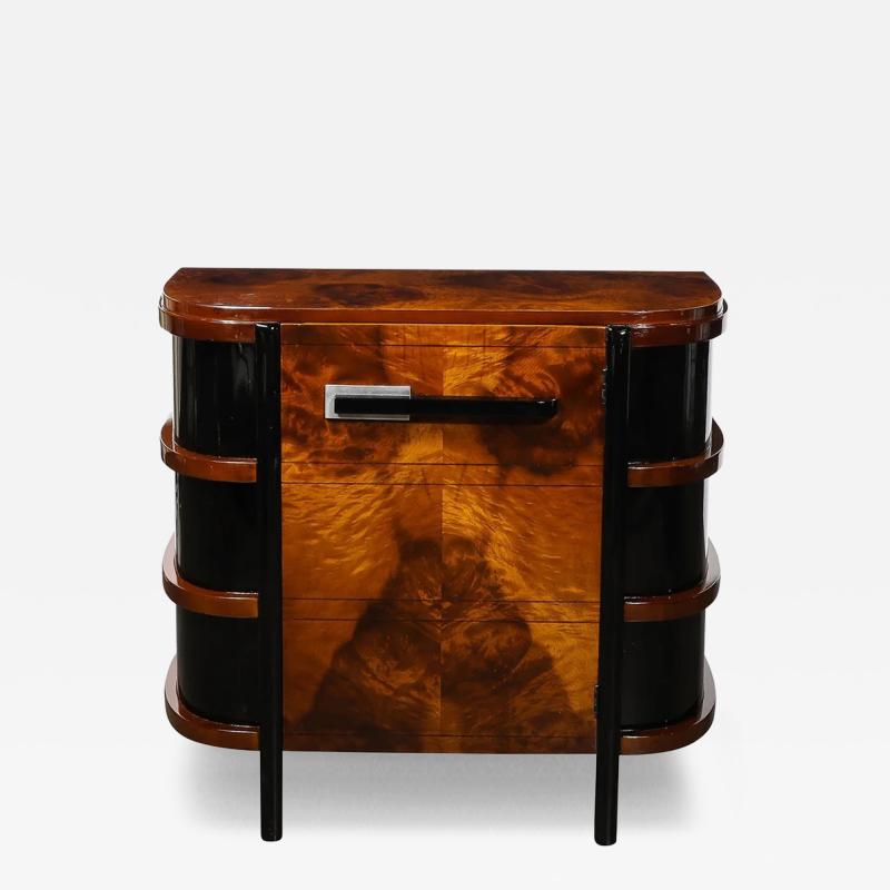 Donald Deskey Art Deco Machine Age Cabinet in Book matched Burled Walnut by Donald Deskey