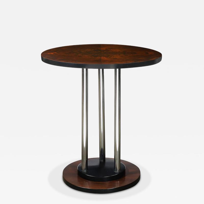 Donald Deskey Art Deco Machine Age Side Table in Book Matched Walnut By Donald Deskey
