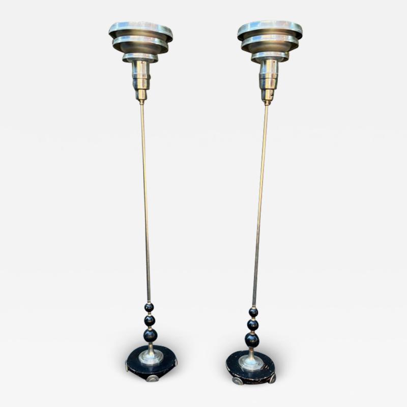 Donald Deskey DRAMATIC ART DECO PAIR OF TRIPLE TIER TORCHIERES