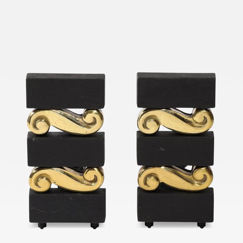 Donald Deskey Donald Deskey Iron Brass Scroll Andirons