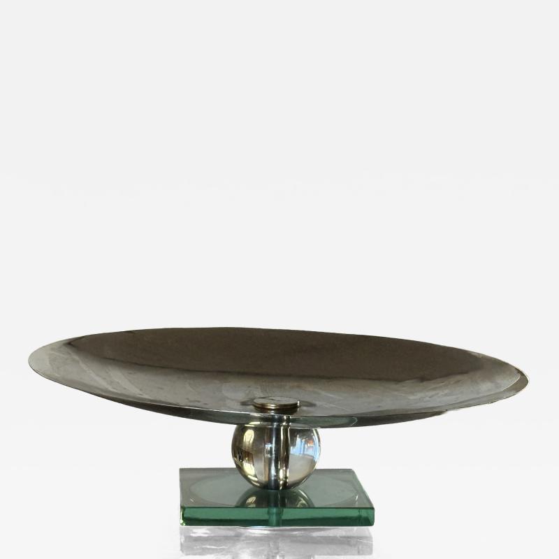 Donald Deskey MODERNIST ART DECO CHROME AND GLASS BALL COMPOTE
