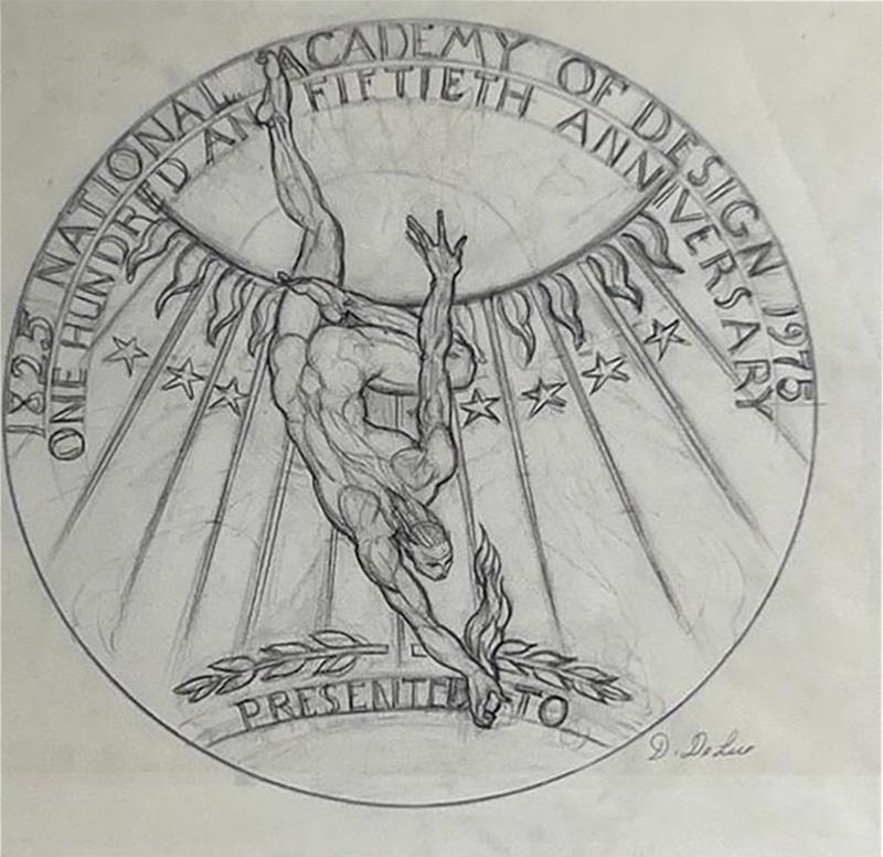 Donald Harcourt De Lue Drawing of 150th Anniversary Medal for The National Academy of Design