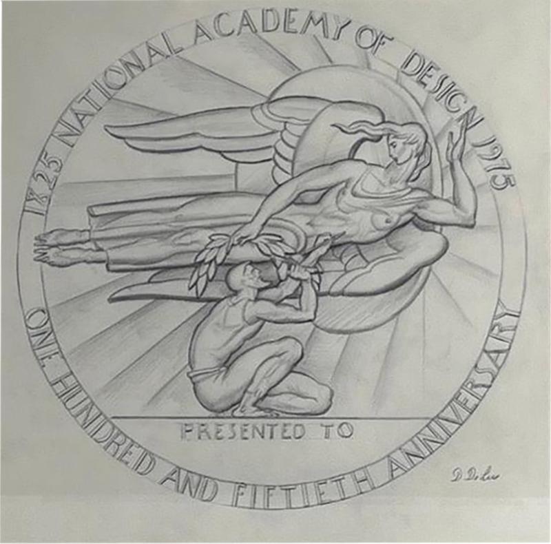 Donald Harcourt De Lue Drawing of 150th Anniversary Medal for the National Academy of Design