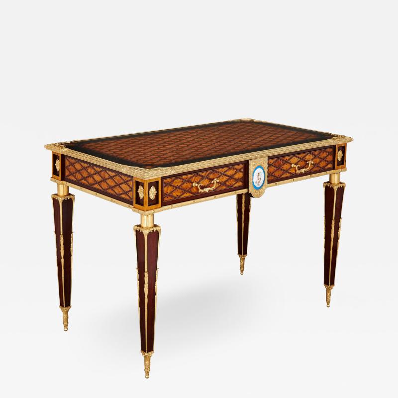 Donald Ross Antique English gilt bronze and marquetry desk by Donald Ross