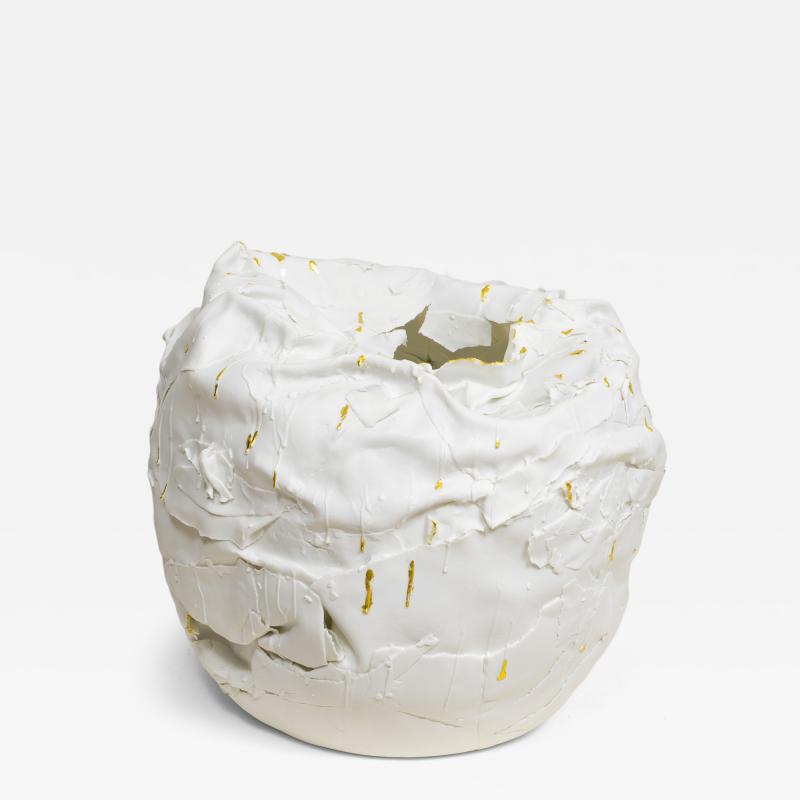Dora Stanczel French Bespoke Sculptural Vase with Gold by Ceramicist Dora Stanczel