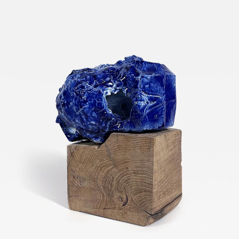 Dora Stanczel REFUGE BLUE porcelain and wood sculpture