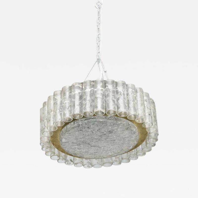 Doria Leuchten German Mid Century Modern Hand Blown Glass and Brass Chandelier
