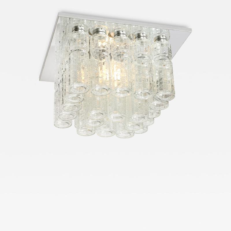 Doria Leuchten Mid Century Modern Molded Glass Cylinder Flush Mount in Chrome by Doria Leuchten
