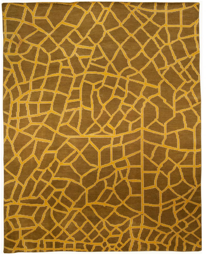 Doris Leslie Blau Collection Abstract Yellow Brown Snake Skin Handmade Wool Rug