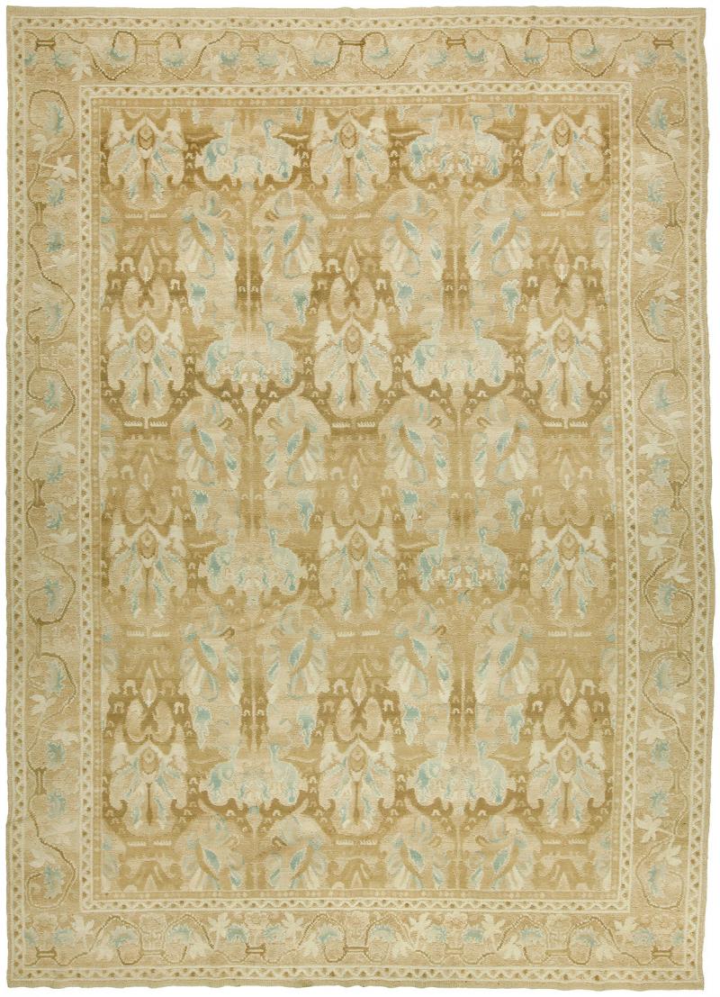 Doris Leslie Blau Collection Alhambra Design Beige and Blue Handmade Wool Rug
