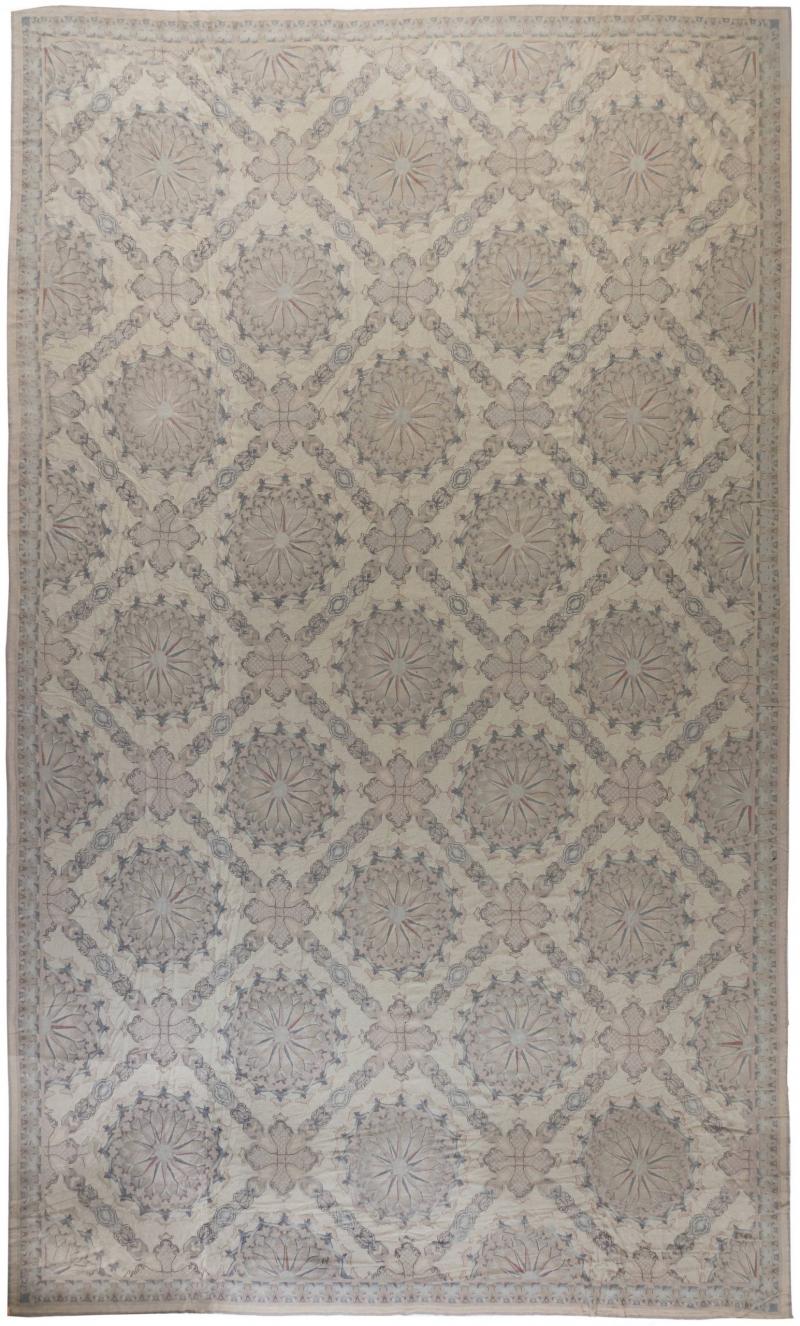 Doris Leslie Blau Collection Aubusson Design Beige Blue Needlework Rug