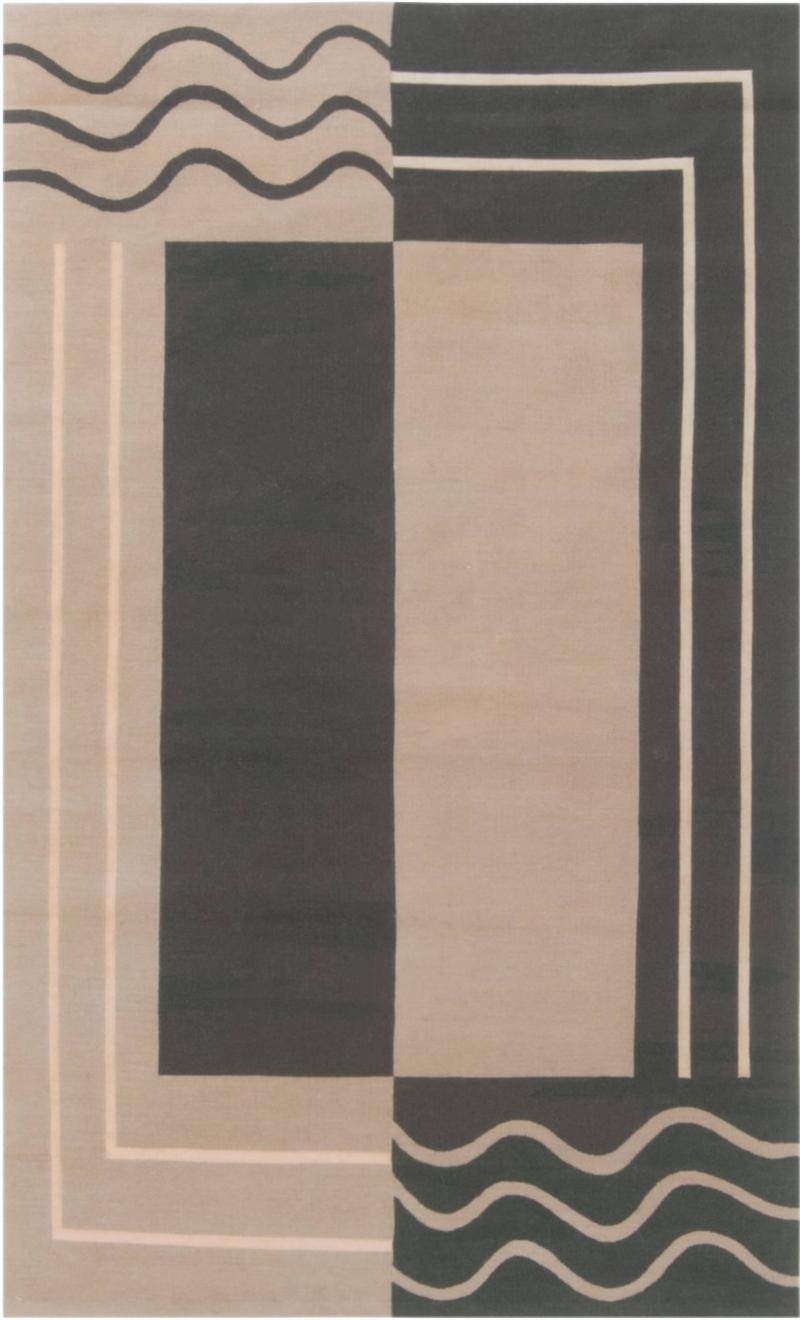 Doris Leslie Blau Collection Aubusson Geometric Design Beige Dark Green Wool Rug