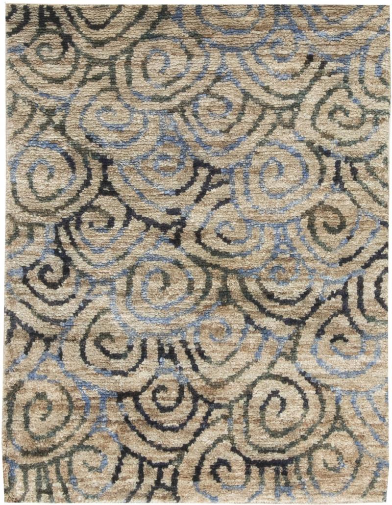 Doris Leslie Blau Collection Beige Gray and Sky Blue Hand Knotted Hemp Rug