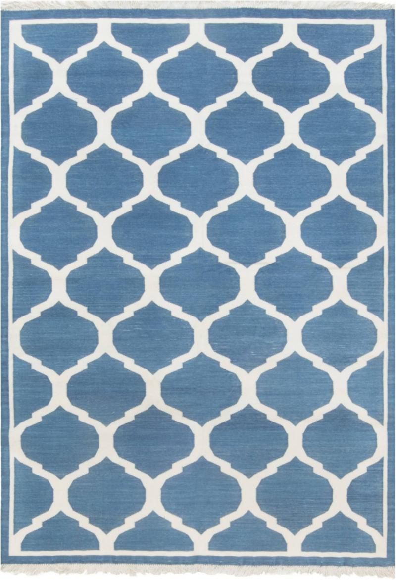 Doris Leslie Blau Collection Bold Indian Dhurrie Blue White Handmade Cotton Rug