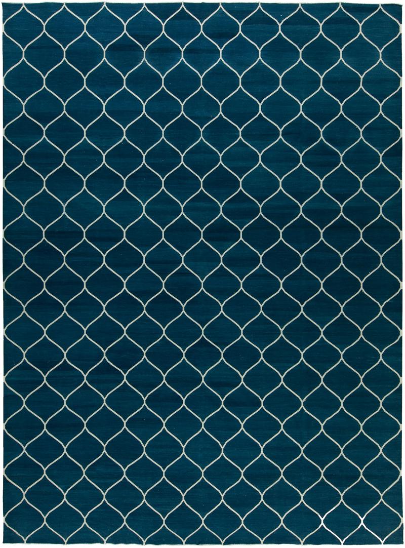 Doris Leslie Blau Collection Contemporary Capri Blue Indian Dhurrie Cotton Rug