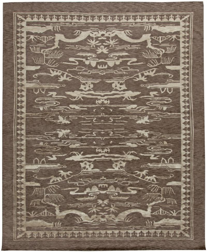 Doris Leslie Blau Collection Contemporary Floral Brown White Handmade Wool Rug