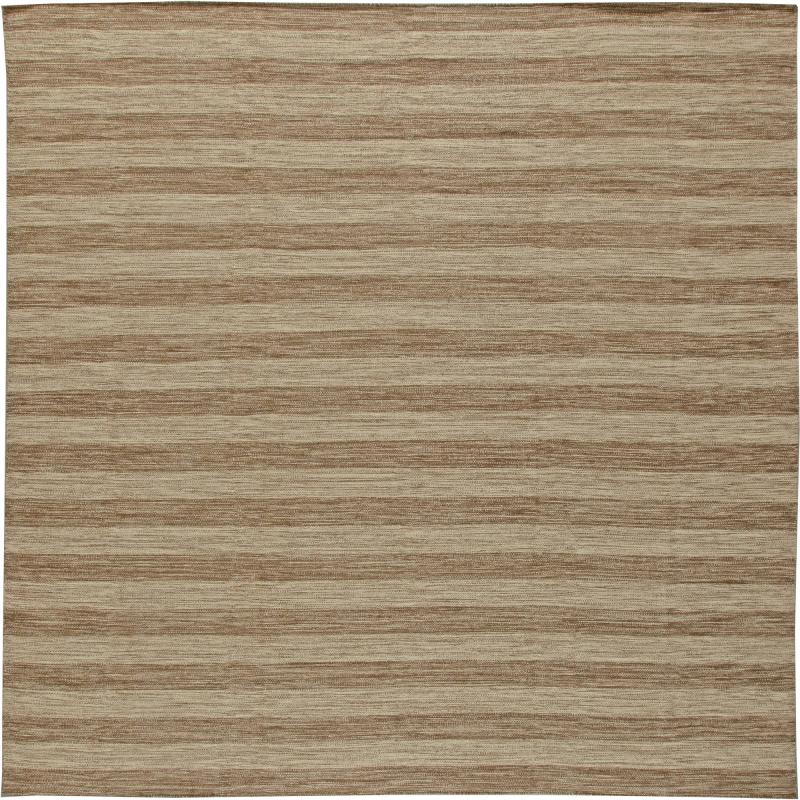 Doris Leslie Blau Collection Flat Weave Wool Rug in Brown and Beige Stripes